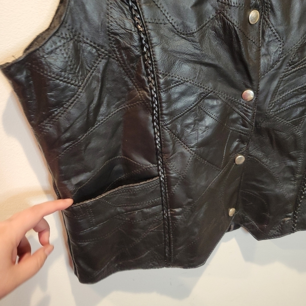 Twin Creek Mens Size Xl Black Biker Leater Vest - Picture 3 of 6